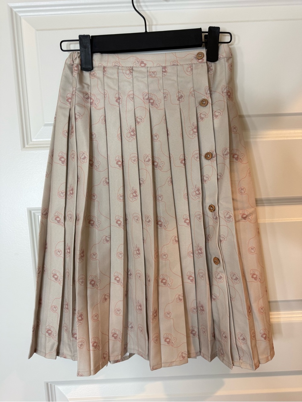 Cream Pleated Floral Button-Trim Midi Skirt for Kids